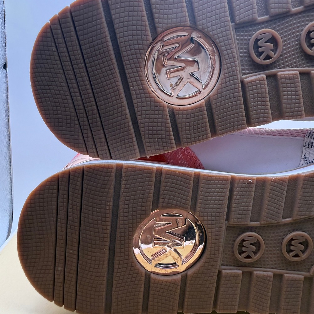 Michael Kors Womens Low Top Sneakers Coral White Logo Mesh Trainers Rose Gold - Picture 9 of 11